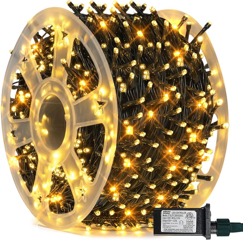 FUNPENY 164FT 500 LED Christmas Indoor Outdoor Decorative String Lights, 8 Modes Waterproof Green Wire LED Fairy Light for Christmas Party Wedding Garden Home Decoration (Warm White) - Image 1